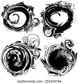 Inked circle brush floral