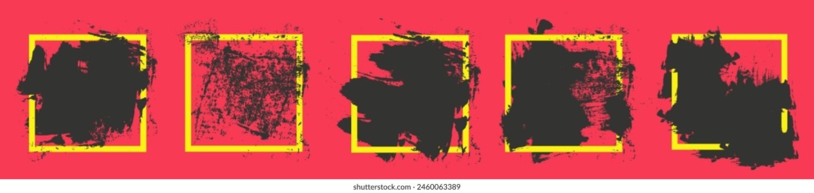  Inked on a square yellow frame. Artistic stroke in a frame.Vector illustration. ESP 10.