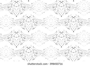 Inked rough textured waves on white.Hand drawn with ink seamless background.Monochrome rough texture.