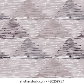 Inked strokes in scribbled triangles coffee colors.Seamless pattern. Fabric design. Simple hand drawn hatched design.
