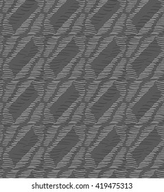 Inked strokes in triangles on gray.Seamless pattern. Fabric design. Simple hand drawn hatched design.