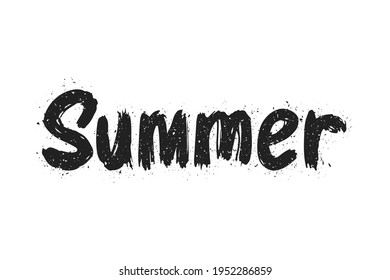 Inked text Summer. Black grunge silhouette. Horizontal view. Vector simple flat graphic hand drawn illustration. The isolated object on a white background. Isolate.