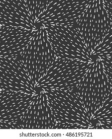 Inked textured hexagons white on black.Hand drawn with ink seamless background.