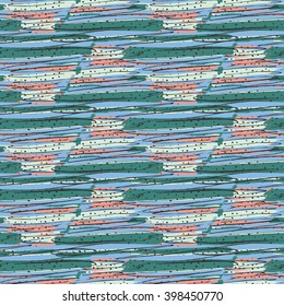 Inked triangles scribbled and dotted.Hand drawn with ink and marker brush seamless background.Six color pallet collection.