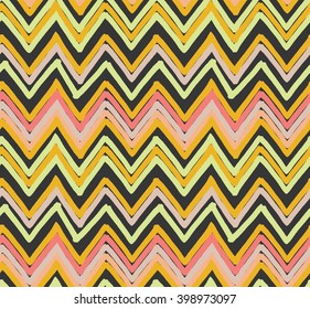 Inked triangles striped chevrons.Hand drawn with ink and marker brush seamless background.Six color pallet collection.