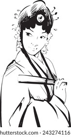 Inking Illustration, women, Traditional Chinese Clothing, Sketch.