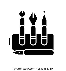 Icono negro de las plumas de tinta, ilustración conceptual, símbolo plano vectorial, signo de glifo.