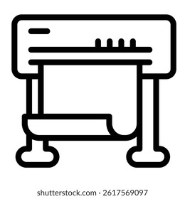 Inkjet plotter with paper line icon, architect studio concept. Vector graphics. Photo placard, banner, poster printer sign on white background, style mobile or design