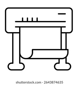 Inkjet plotter with paper thin line icon, architect studio concept. Vector graphics. Photo placard, banner, poster printer sign on white background, style mobile or design