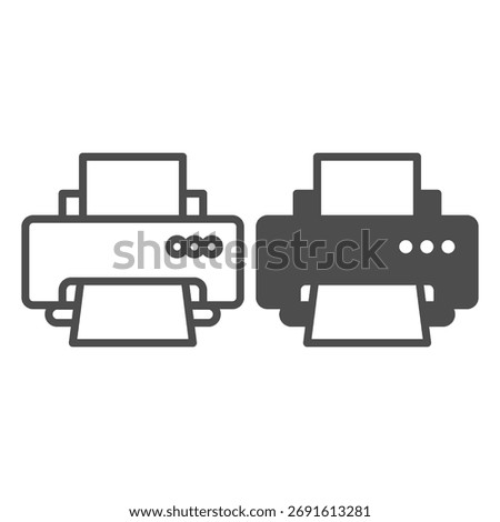 Inkjet printer with buttons and paper line and solid icon, cyber monday concept. Vector graphics. Printer with tray paper, device sign on white background, outline style icon for mobile or web design