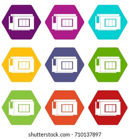 Inkjet printer cartridge icon set many color hexahedron isolated on white vector illustration