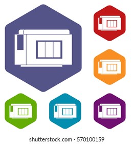 Inkjet printer cartridge icons set rhombus in different colors isolated on white background