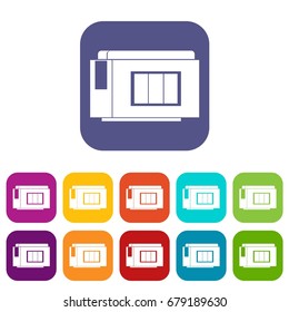 Inkjet printer cartridge icons set vector illustration in flat style In colors red, blue, green and other