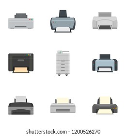 Inkjet printer icon set. Flat set of 9 inkjet printer vector icons for web design