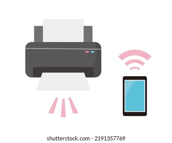 Inkjet printer.　 Smartphone.　Icons. Vector illustration.