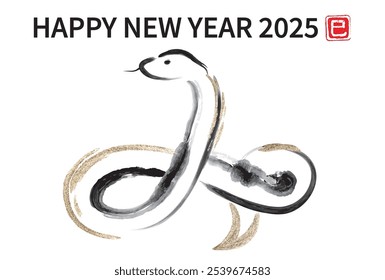 Tarjeta de año nuevo de serpiente pintada con tinta 2025 Ilustración vectorial

Sello japonés significa SERPIENTE