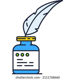 Inkpot con el vector del icono de pluma de plumas aislado en el fondo blanco. Conocer el concepto de poesía y literatura de plume