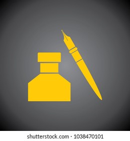 Inkpot icon on black background.