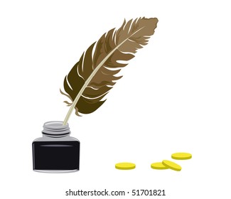 Inkstand and feather stand on a table