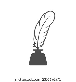 Inkwell and feather graphic icon. Ink feather in the inkwell sign isolated on white background. Vintage symbol. Vector illustration