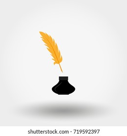 Inkwell and feather. Icon. Vector. Flat.