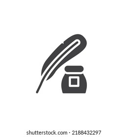Inkwell and feather pen vector icon. filled flat sign for mobile concept and web design. Ink calligraphy glyph icon. Symbol, logo illustration. Vector graphics