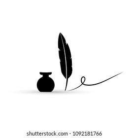 Inkwell and feather pen vector illustration.