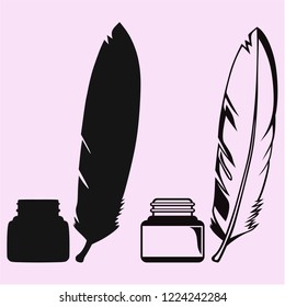 inkwell and feather vector silhouette isolated