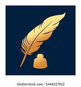 Inkwell Gold Feather Pen Logo Template Stock Vector (Royalty Free ...