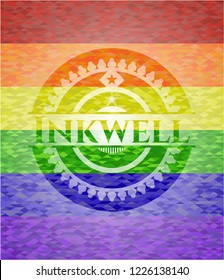 Inkwell on mosaic background with the colors of the LGBT flag