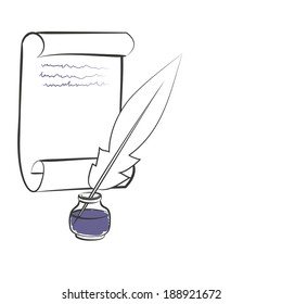 inkwell pen paper - vector illustration. eps 8