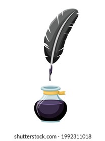 Inkwell with a pen. Vector illustration of retro writing materials. Writer.