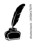 Inkwell with pen for writing, logo.