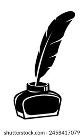 Inkwell with pen for writing, logo.