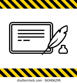 Inkwell, quill and tablet computer