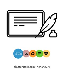 Inkwell, quill and tablet computer