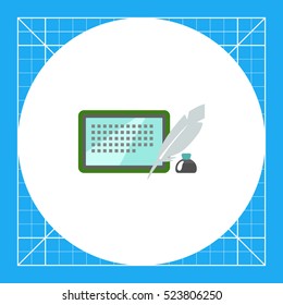 Inkwell, quill and tablet computer