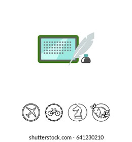 Inkwell, quill and tablet computer