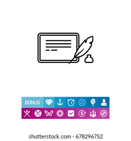 Inkwell, quill and tablet computer