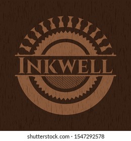 Inkwell vintage wooden emblem. Vector Illustration.