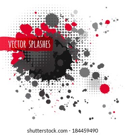 Inky halftone splashes. Isolated.