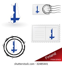 inland map, stamp and postcard set from series.