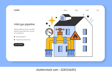 Inlet gas pipeline web banner or landing page. Natural gas transportation stage. Natural resource extraction industry. Fossil fuel and eco-friendly energy concept. Flat vector illustration