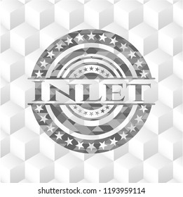 Inlet grey badge with geometric cube white background