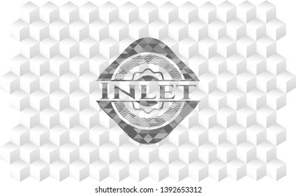 Inlet retro style grey emblem with geometric cube white background