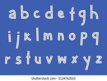 inline doodle sans serif font, lowercase outline handwritten letters, stock vector illustration