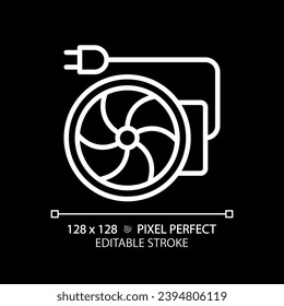 Inline duct fan white linear icon for dark theme. Ventilation equipment. Electric appliance. Heating and cooling. Thin line illustration. Isolated symbol for night mode. Editable stroke