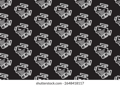 motor em linha arte de linha padrão sem emenda no fundo preto. auto motor gravura doodle fundo padrão. motor automotivo hachura papel de parede para garagem, oficina, auto detalhando mercadorias