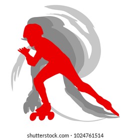 Inline skate kid training vector background red motion concept