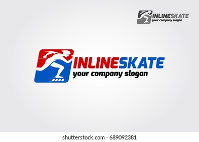 Inline Skate Sport Logo Template. Logo Of A Stylized Inline Skate Player In Motion.